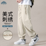 顶峰保罗（Dingfengbaoluo）日系纯棉裤子男夏季潮牌刺绣宽松美式工装休闲长裤WH5605卡其3XL