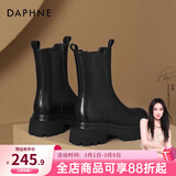 达芙妮官方马丁靴女加绒2026秋冬爆款烟筒靴子女英伦风中筒切尔西女靴 黑色（中筒-6cm跟高） 37