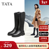 他她（TATA）黑色V口长筒靴女英伦加绒抗寒高筒靴骑士靴冬季G5JA1DG2 黑色（单里） 40