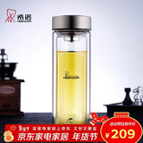 希诺（heenoor）抗菌玻璃杯双层防烫办公车载水杯男高档泡茶杯子XN-9607K 410mL