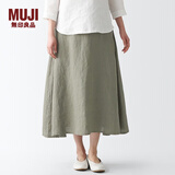 MUJI女式 麻 宽摆裙 半身裙 裙子 半裙 BEK49C3S 淡绿色 M(160/66A)
