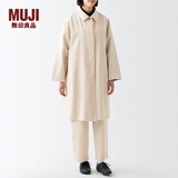 MUJI女式 木棉混 立领大衣 中长款风衣外套秋 BDE96C3S  原色 S(155/80A)