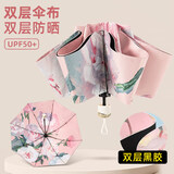 知临双层加厚防晒防紫外线遮阳太阳伞折叠高颜值全自动晴雨伞两用女生 油画玫瑰【双层黑胶双面双花-防紫外线】丨赠拎包