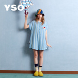 YSO【酷猫系列】睡衣女连体夏季条纹全棉双层纱衬衫裙家居服套装  L