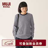 MUJI女式 双罗纹编织 圆领长袖T恤 上衣打底衫女装25年冬季 黑色条纹 L (165/88A)