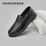 意尔康秋季休闲轻便一脚蹬皮鞋舒适软底豆豆鞋 97330W 黑色单鞋 41