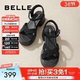 百丽（Belle）满钻条带繁星休闲凉鞋女商场款厚底凉鞋A9S2DBL4 黑色 38 (240mm)
