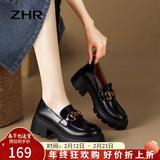 ZHR乐福鞋女真牛皮百搭增高单鞋女厚底通勤舒适女鞋 AY116 黑色 37 