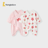 童泰（TONGTAI）婴儿连体衣夏纯棉衣服初生宝宝蝴蝶哈衣爬服提花粉色59cm