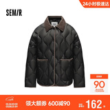 森马（Semir）羽绒服女中长款轻薄拼接灯芯绒翻领2024冬季三防外套109724113004