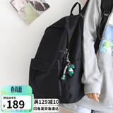 viney背包女双肩包男书包初中高中大学生旅行包小学生三到六年级电脑包时尚大容量简约轻便休闲旅游户外出游韩版运动黑色+恐龙挂件