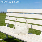 CHARLES&KEITH褶皱油蜡皮手提单肩腋下包女生日新年礼物送女友CK2-40271360 Cream奶白色 M