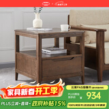 沃木 实木边几茶几角桌角几 北欧实木置物花架 美式飘窗桌 下抽方几60*60*60cm【FS-902】