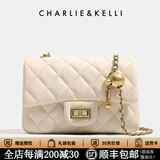 CHARLIE&KELLI CK品牌包包女款2026新款520情人节礼物链条菱格包小香风单肩斜挎 白色浅金有logo（金色内里）