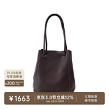裘真38节礼物008水桶包女斜挎通勤大容量真皮复古小众植鞣牛皮包包 咖啡色-小号