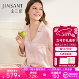 金三塔真丝睡衣女100%桑蚕丝外穿丝滑两件套居家服38女神节礼物 [粉嫩]19姆米桃盈粉 L