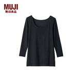 MUJI女式 使用了棉的冬季内衣 U领八分袖T恤 69AD435 秋衣 保暖衣 黑色 L