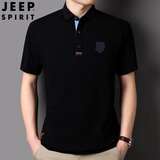 JEEP SPIRIT吉普polo衫男夏季商务休闲翻领男装男士上衣t恤 黑色 XL