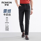 罗蒙（ROMON）免烫四面弹休闲裤男2026春夏爸爸装薄款宽松直筒裤商务职业工装裤 7K035819H黑色【春秋款】 31 （2尺4）