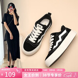 ZHR帆布鞋女经典百搭学生板鞋女舒适透气厚底休闲女鞋 CS11 黑色 37