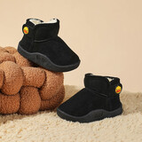 B.Duck小黄鸭童鞋男童棉靴宝宝长毛绒加厚短靴小童大棉鞋6803黑色25