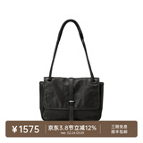 裘真情人节礼物 复古001邮差包女单肩通勤大容量斜挎包植鞣头层牛皮包 黑色-中号 售罄不预售
