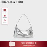 CHARLES&KEITH柔软拉链式褶皱单肩包腋下包包女包女士新年生日礼物CK2-40782472 Silver银色 S