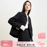 尚都比拉短款100%羊毛大衣女小个子秋冬休闲双面毛呢外套 黑色 L 