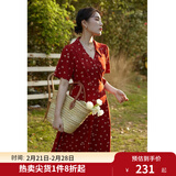 独束大码女装法式小翻领连衣裙女夏季新款遮肉显瘦雪纺裙子 红色 M （尺码：1）