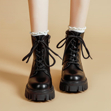 乐卡利 英伦风马丁靴女 厚底短靴小个子增高小皮鞋配裙子工装靴单靴女 黑色 37