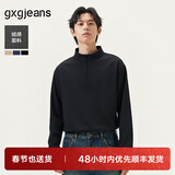 gxgjeans男装 多色基础打底宽松半开襟长袖T恤男士 25年秋新品 黑色 M (170)