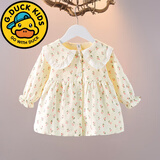 G.duck小黄鸭童装女童秋冬套装婴儿宝宝连衣裙两件套1岁2岁春季小孩衣服 粉色 双花裙(单裙) 常规 90 cm