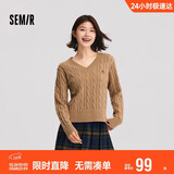 森马（Semir）森柔毛衫|毛衣女刺绣V领显瘦宽松2024绞花上衣复古风109724107014
