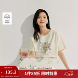 茵曼（INMAN）【商场同款】纯棉印花T恤2026夏季女装新款宽松百搭短袖上衣 古杏色 XL