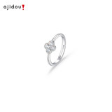 阿吉豆戒指女银色四叶草设计感轻奢简约锆石指环尾戒开口戒