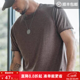 马登工装 美式休闲短袖T恤夏季轻薄无痕透气纯色圆领打底汗衫男女 咖啡色 S