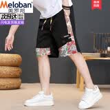 美罗邦（Meloban）夏季薄款男士中国风潮流印花短裤青年五分裤民族风百搭休闲中裤潮 黑色 XL 参考130-150斤左右