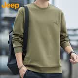 JEEP吉普卫衣男春秋季圆领长袖T恤男士宽松休闲衣服男装 军绿 2XL