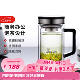 希诺（heenoor）双层玻璃杯男士耐热防烫带把带手柄商务办公玻璃水杯过滤茶杯子 时尚拉丝杯盖-不锈钢部件420ml