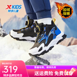 特步儿童2025冬季新款男童运动鞋中帮防滑中大童篮球鞋专业训练鞋加绒 黑/里昂蓝-加绒 38