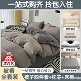 南极人被子褥子全套一整套被子四件套加被芯和枕芯单双人床上用品八件套 YS浅灰-深灰 【被褥全套一整套】 1.5m 床单款 四件套+1.8m/4斤被+枕芯2