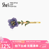 She's茜子勿忘草刺绣花朵发夹轻奢滴油叶片发卡发饰三八节礼物送女友
