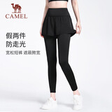 骆驼（CAMEL）弹力假两件健身裤女高腰紧身跑步长裤 Y23BA4L0029C 幻影黑  XL