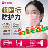 维德（WELLDAY）一次性医用外科口罩100只粉色10只/袋*10A1型耳挂式（无菌）中号