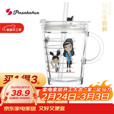 帕莎帕琦吸管杯进口钢化耐热玻璃带刻度宝宝牛奶杯奶水加热杯子385ML人物