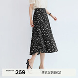 伊芙丽（eifini）【经典延续】朱珠代言波浪气质绝美碎花拼接韩式半身裙女A字半裙 黑色 M /105-118斤