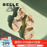 百丽（Belle）满钻条带繁星休闲凉鞋女商场款厚底凉鞋A9S2DBL4 杏色 39 (245mm)