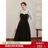 独束大码女装丝绒吊带连衣裙女冬装新款胖mm法式气质背带裙显瘦 橄榄绿 M