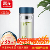 富光双层玻璃杯水杯男女车载家用高硼硅玻璃杯泡茶杯带茶隔玻璃杯子 蓝色 500ml 双层玻璃直杯