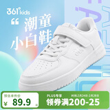 361°儿童四季板鞋男女童(3-12岁)百搭魔术贴滑板鞋小白鞋 银37